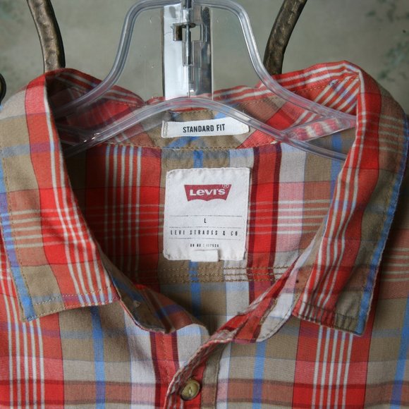Levis Mens Button Down Plaid Long Sleeve Shirt Size LG - Picture 4 of 10
